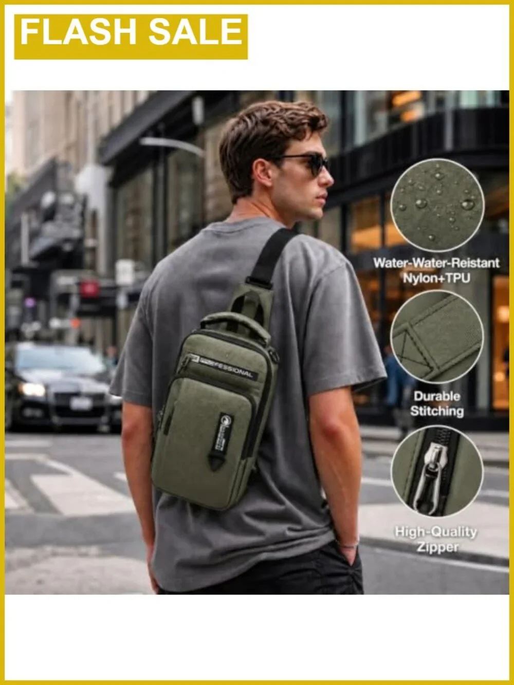 Water Resistant Nylon Sling Crossbody Bag Men Adjustable Travel Daypack